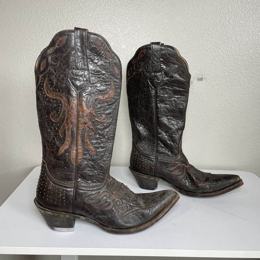 Johnny Ringo Brown Leather Snip Toe Western Cowgirl Boots Women sz 8.5 B